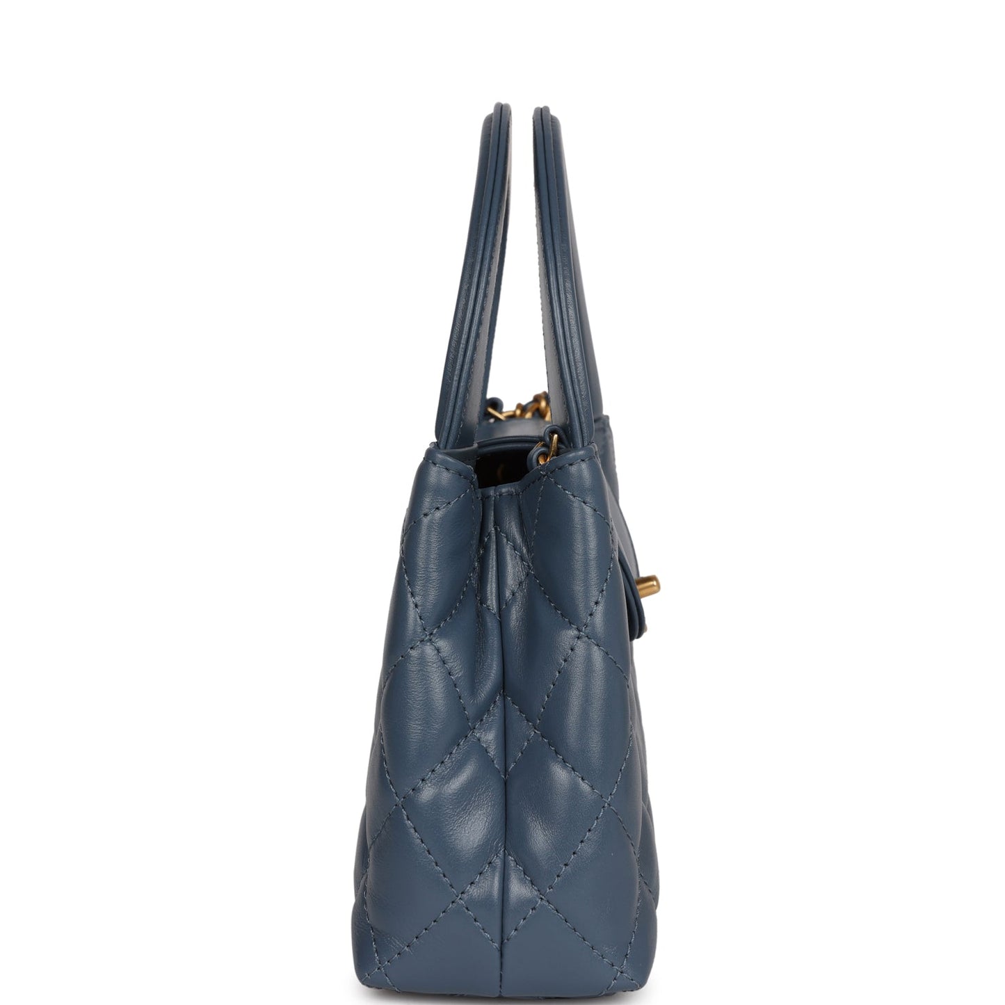 Chanel Small Kelly Shopper Blue Shiny Aged Calfskin Brushed Gold Hardware Handbag