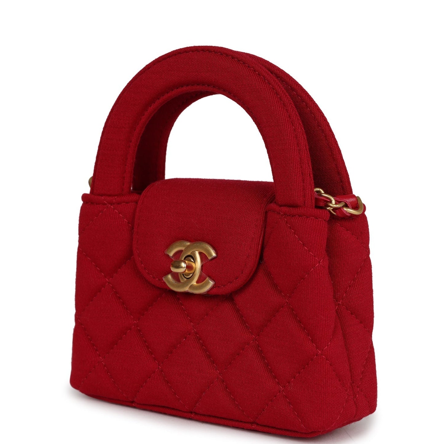 Chanel Nano Kelly Shopper Red Jersey Brushed Gold Hardware Handbag
