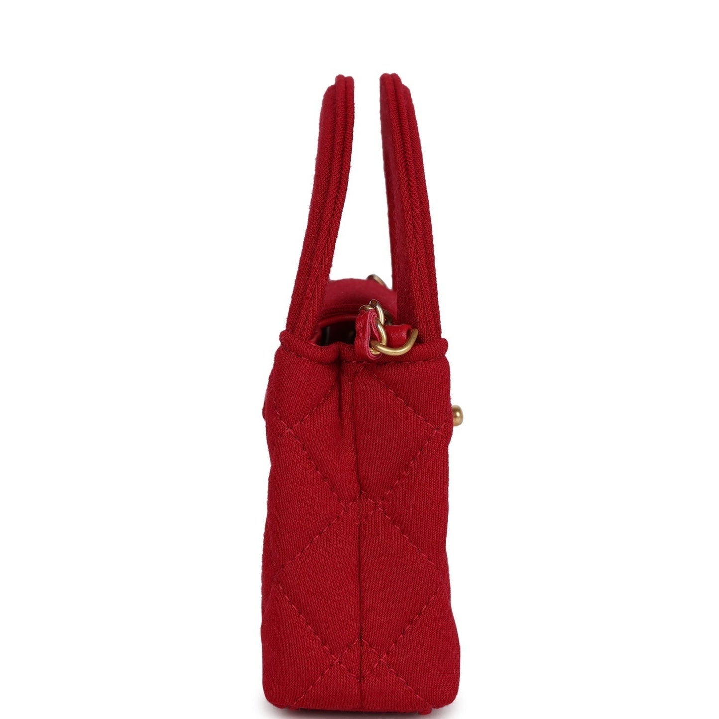 Chanel Nano Kelly Shopper Red Jersey Brushed Gold Hardware Handbag