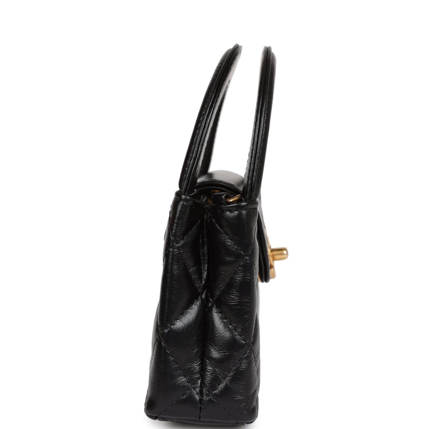 Chanel Nano Kelly Shopper Black Shiny Aged Calfskin Brushed Gold Hardware Crossbody