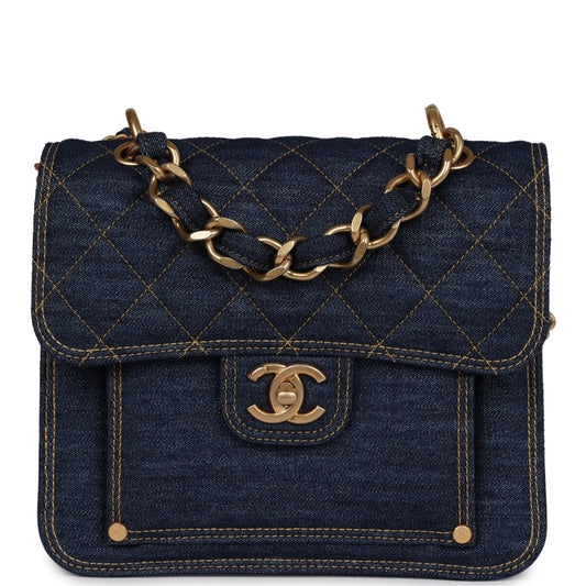Chanel Square Flap Blue Antique Gold Hardware Shoulder Bag