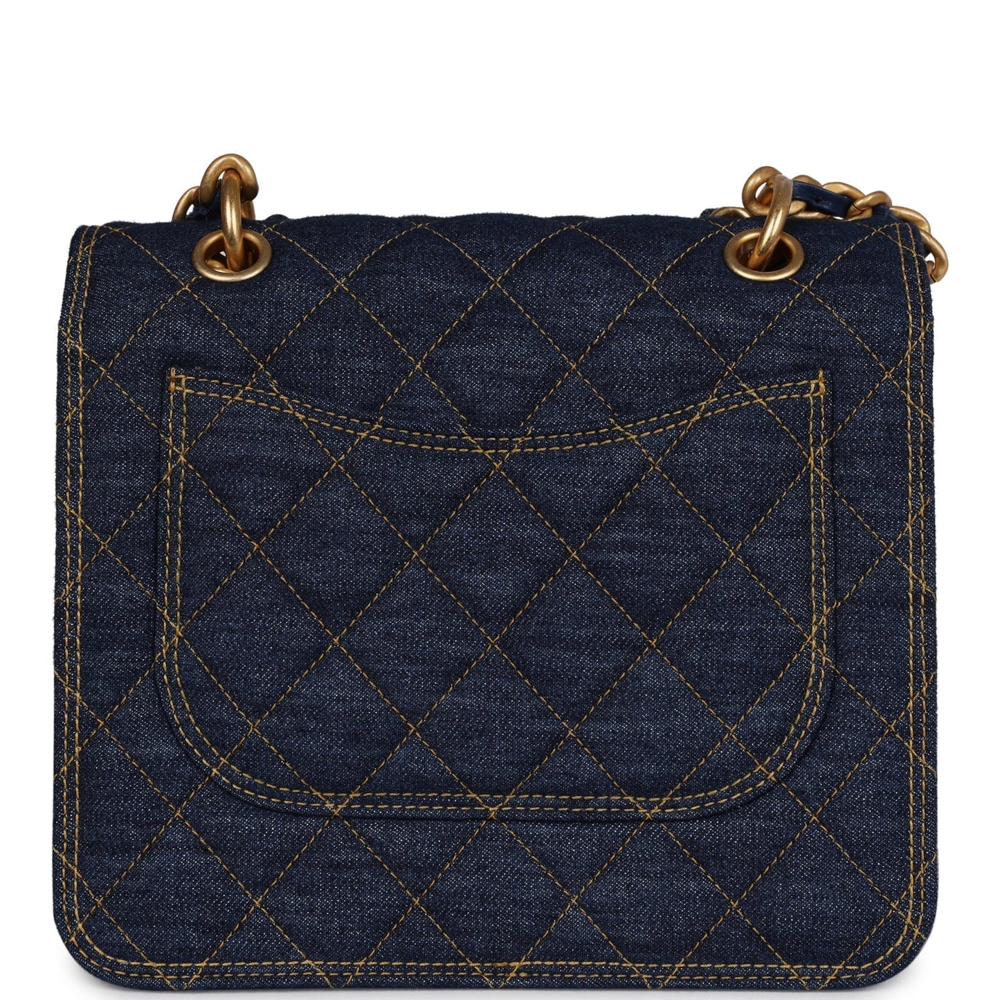 Chanel Square Flap Blue Antique Gold Hardware Shoulder Bag