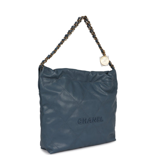 Chanel Small 22 Bag Blue Caviar Gold Hardware