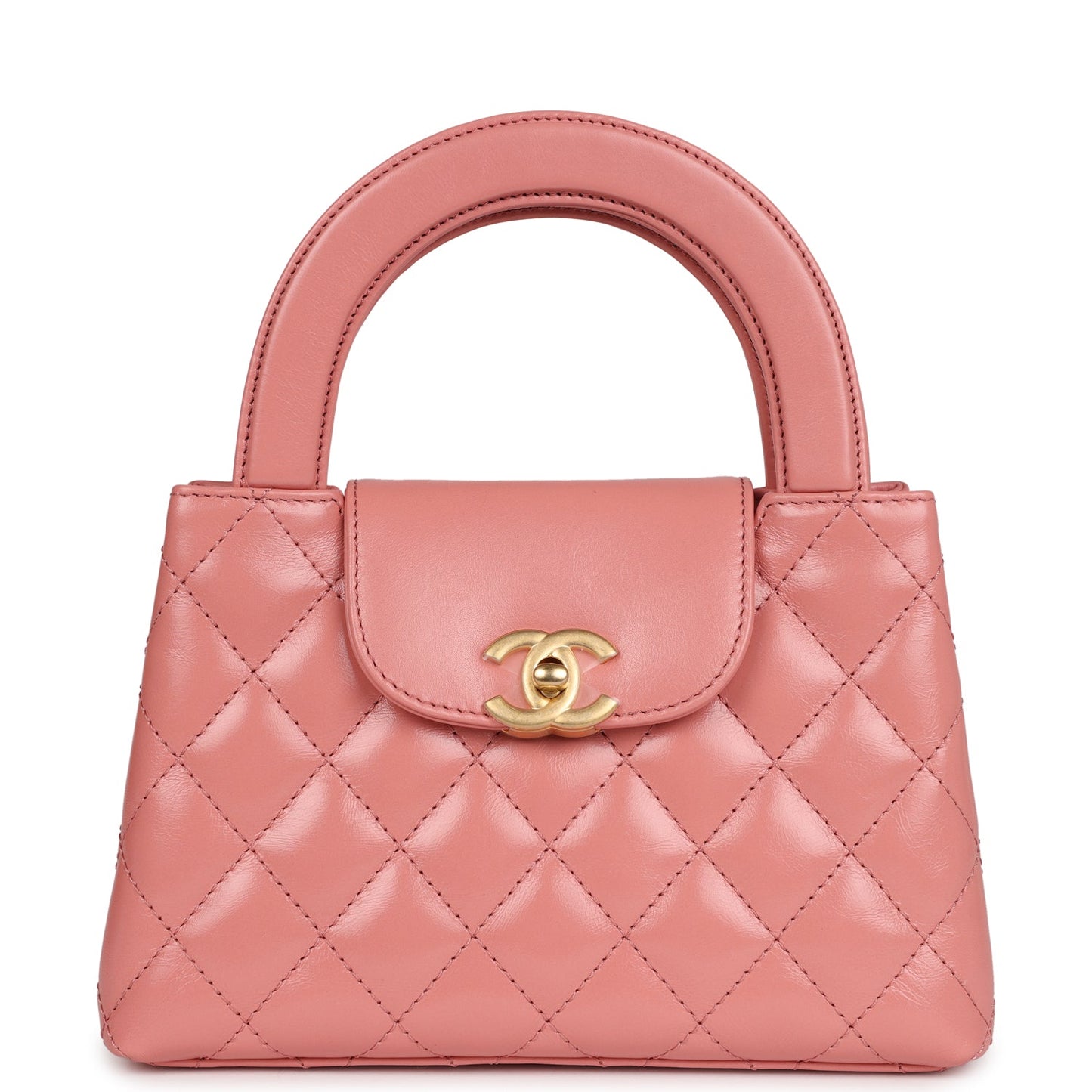 Chanel Small Kelly Shopper Pink Shiny Aged Calfskin Brushed Gold Hardware Handbag