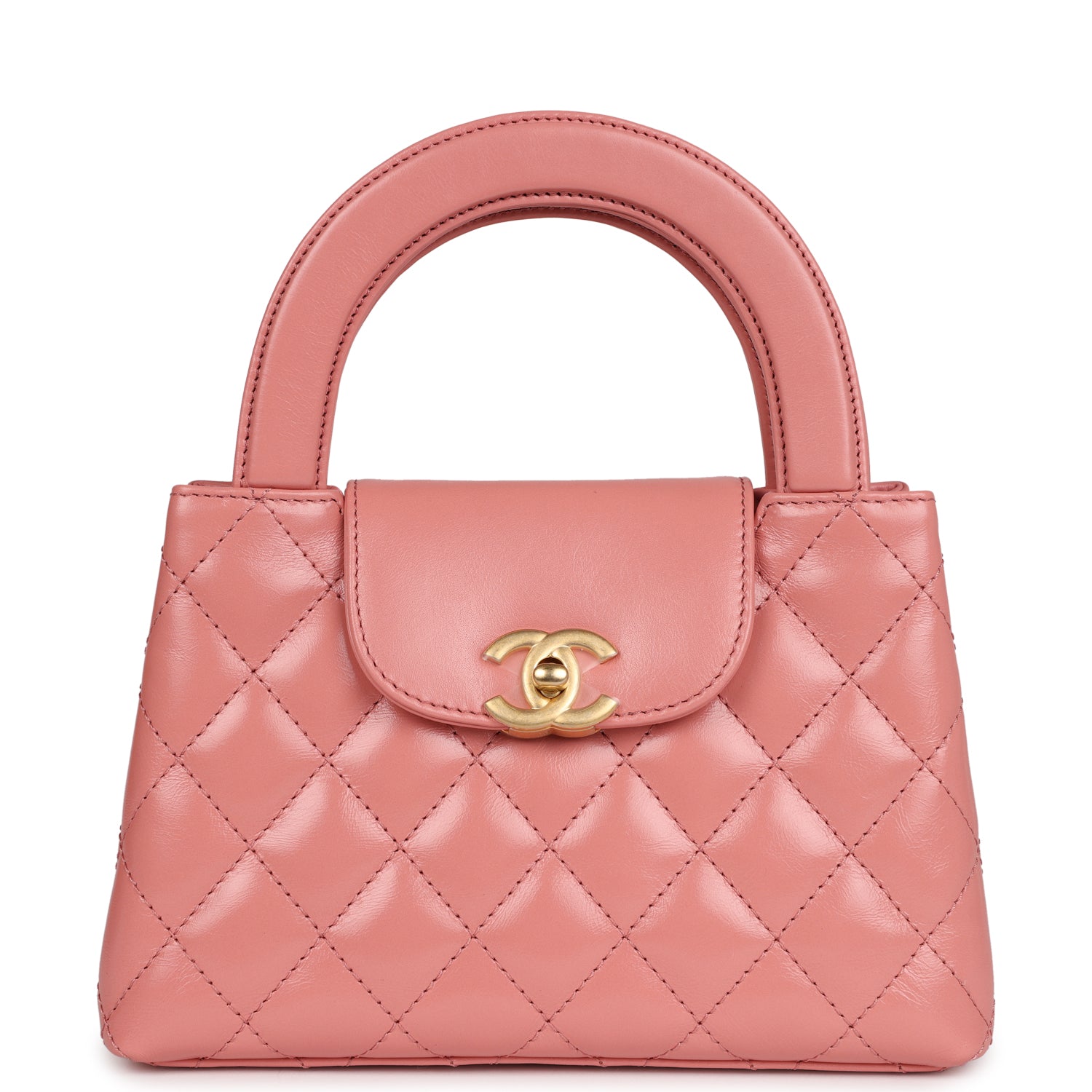 Chanel Small Kelly Shopper Pink Shiny Aged Calfskin Brushed Gold Hardware Handbag