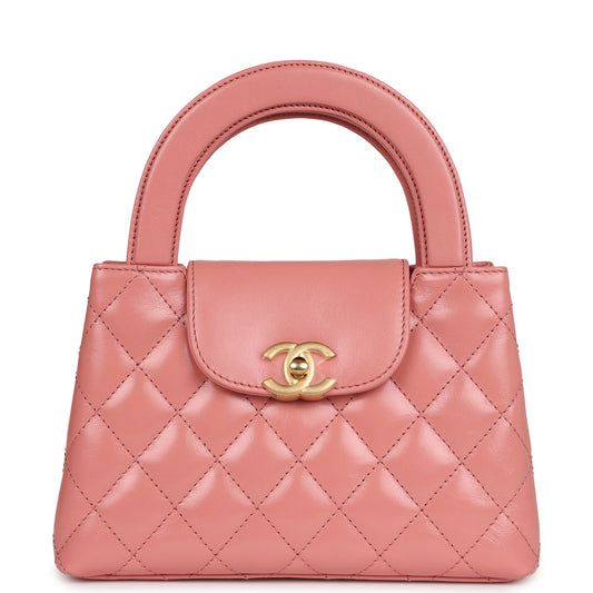 Chanel Small Kelly Shopper Pink Shiny Aged Calfskin Brushed Gold Hardware Handbag