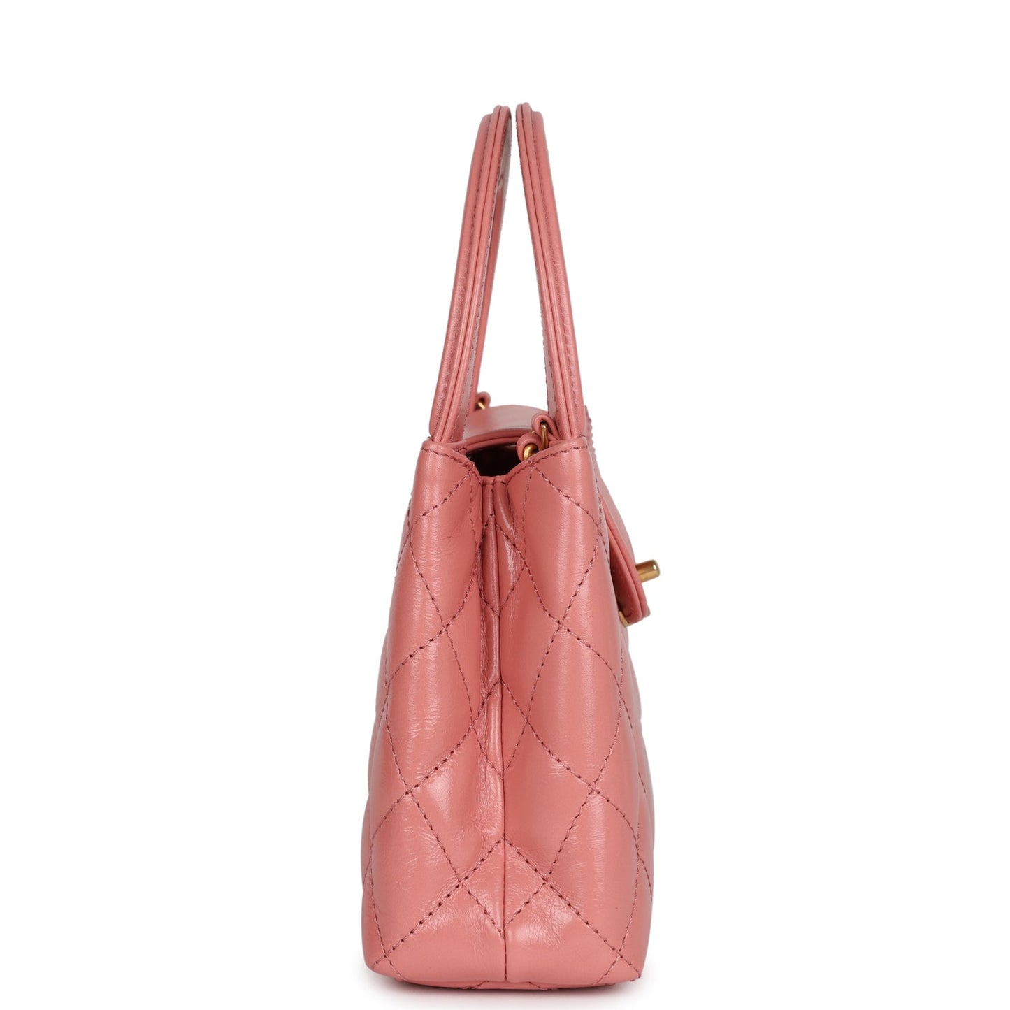 Chanel Small Kelly Shopper Pink Shiny Aged Calfskin Brushed Gold Hardware Handbag