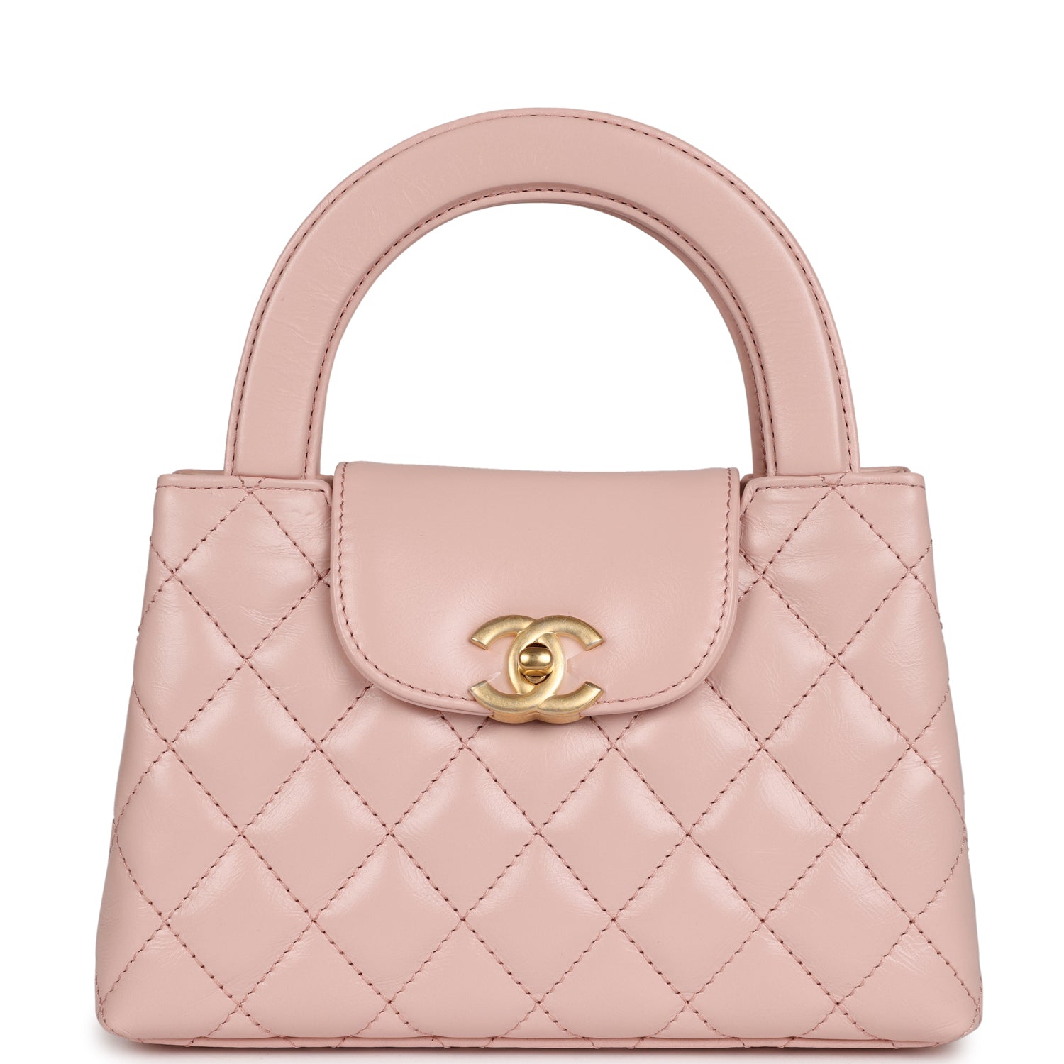 Chanel Small Kelly Shopper Light Pink Shiny Aged Calfskin Brushed Gold Hardware Handbag