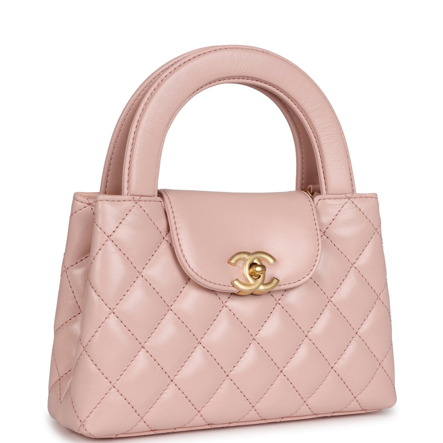 Chanel Small Kelly Shopper Light Pink Shiny Aged Calfskin Brushed Gold Hardware Handbag
