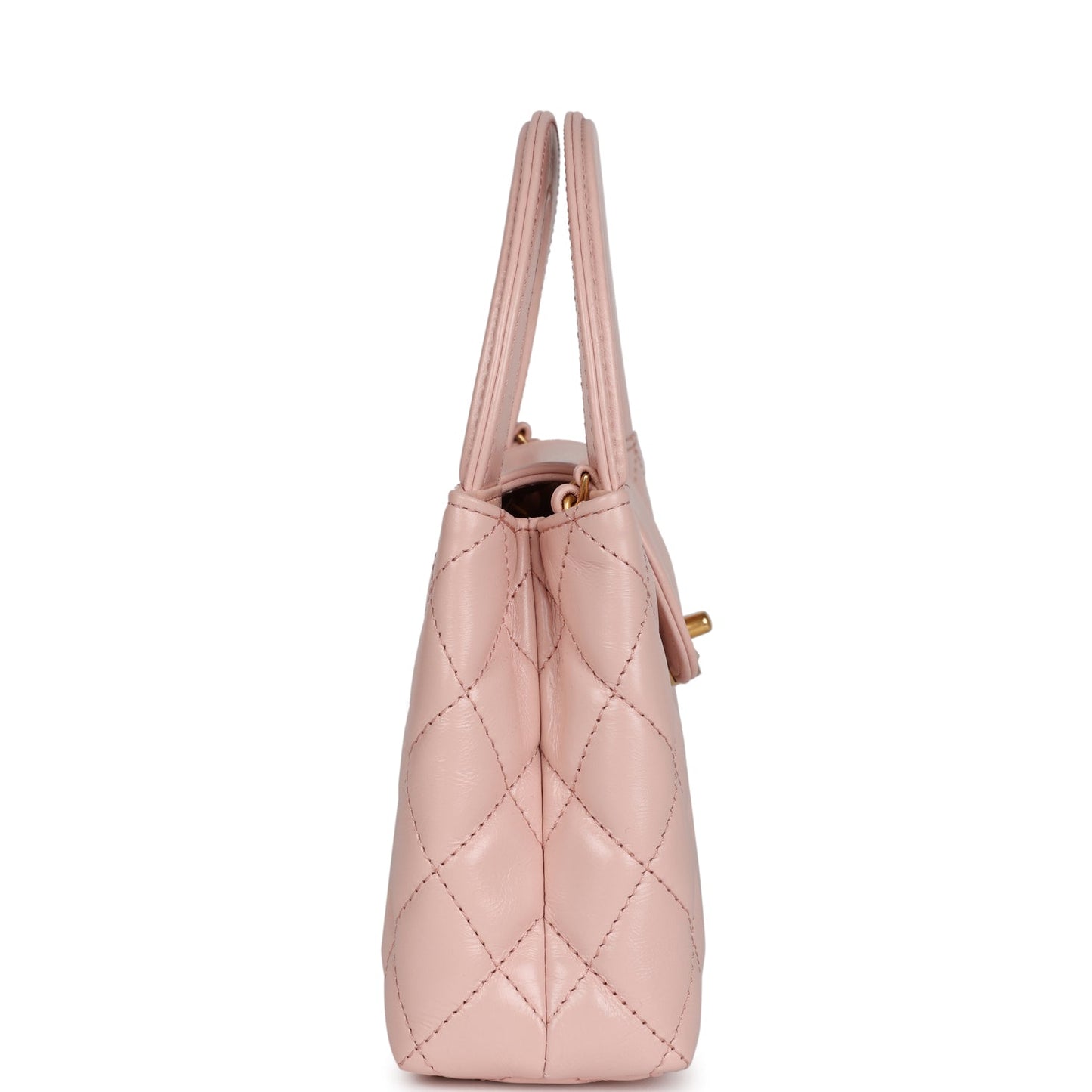 Chanel Small Kelly Shopper Light Pink Shiny Aged Calfskin Brushed Gold Hardware Handbag