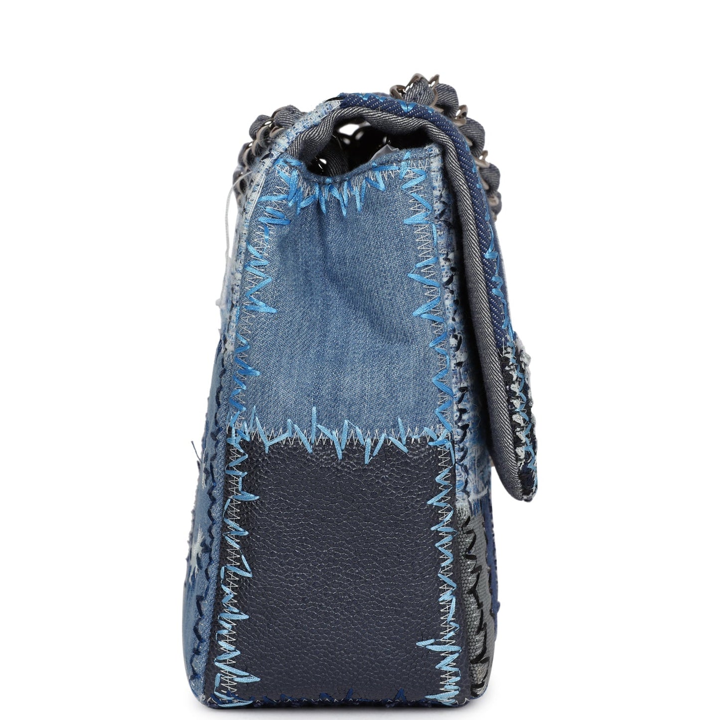 Chanel Jumbo Flap Bag Blue Patchwork Silver Hardware
