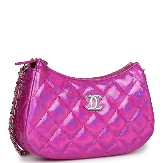 Chanel Mini Hobo Bag Pink Metallic Goatskin Silver Hardware