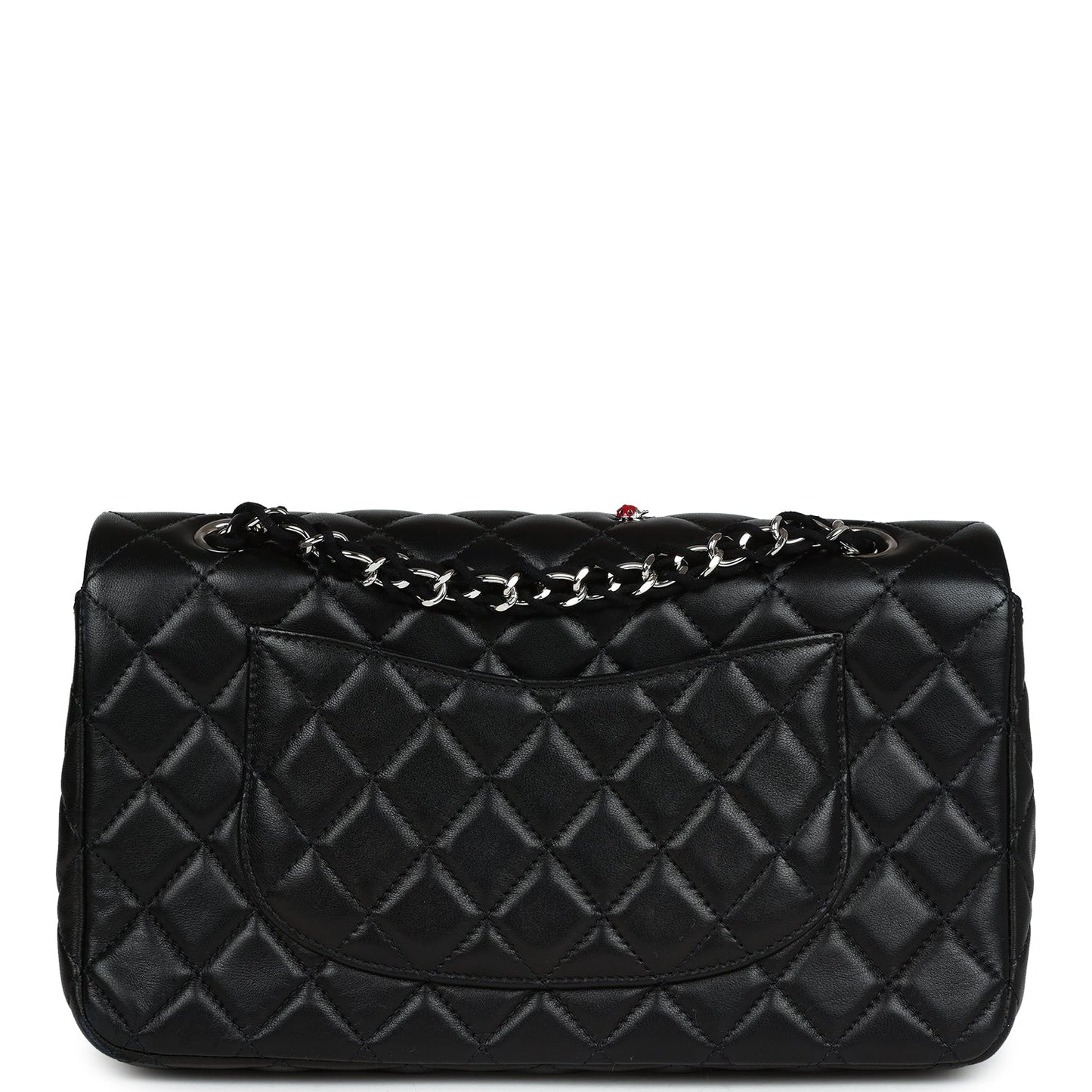 Chanel Medium Bug Single Flap Bag Black Lambskin Silver Hardware