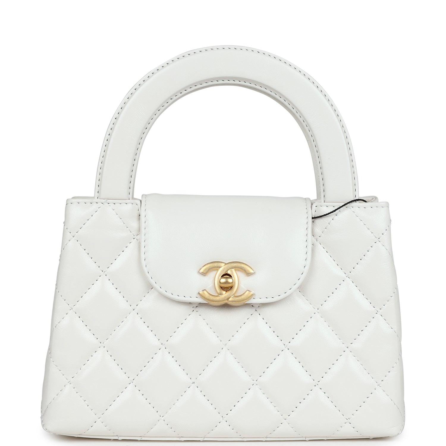 Chanel Small Kelly Shopper White Shiny Aged Calfskin Brushed Gold Hardware Handbag
