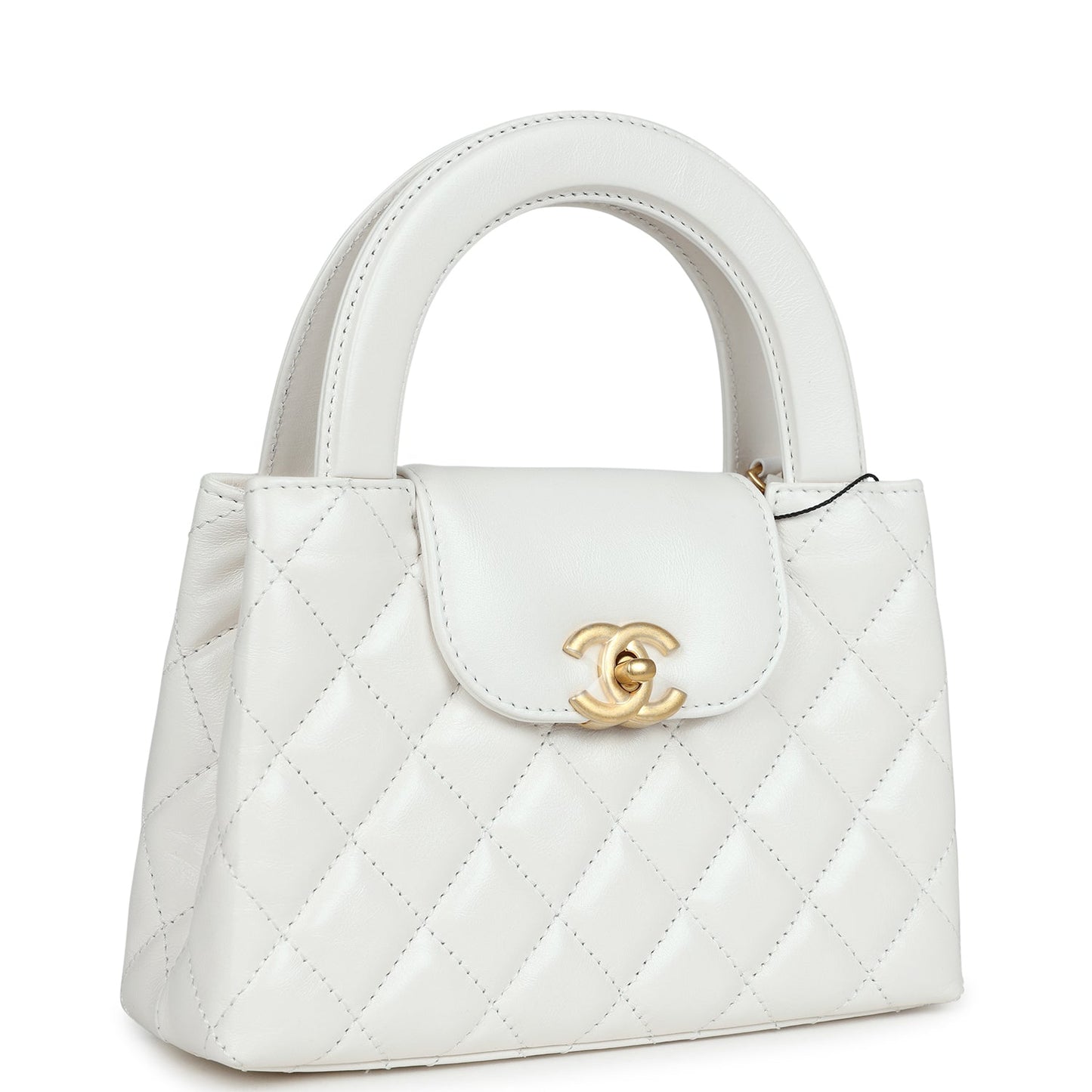Chanel Small Kelly Shopper White Shiny Aged Calfskin Brushed Gold Hardware Handbag