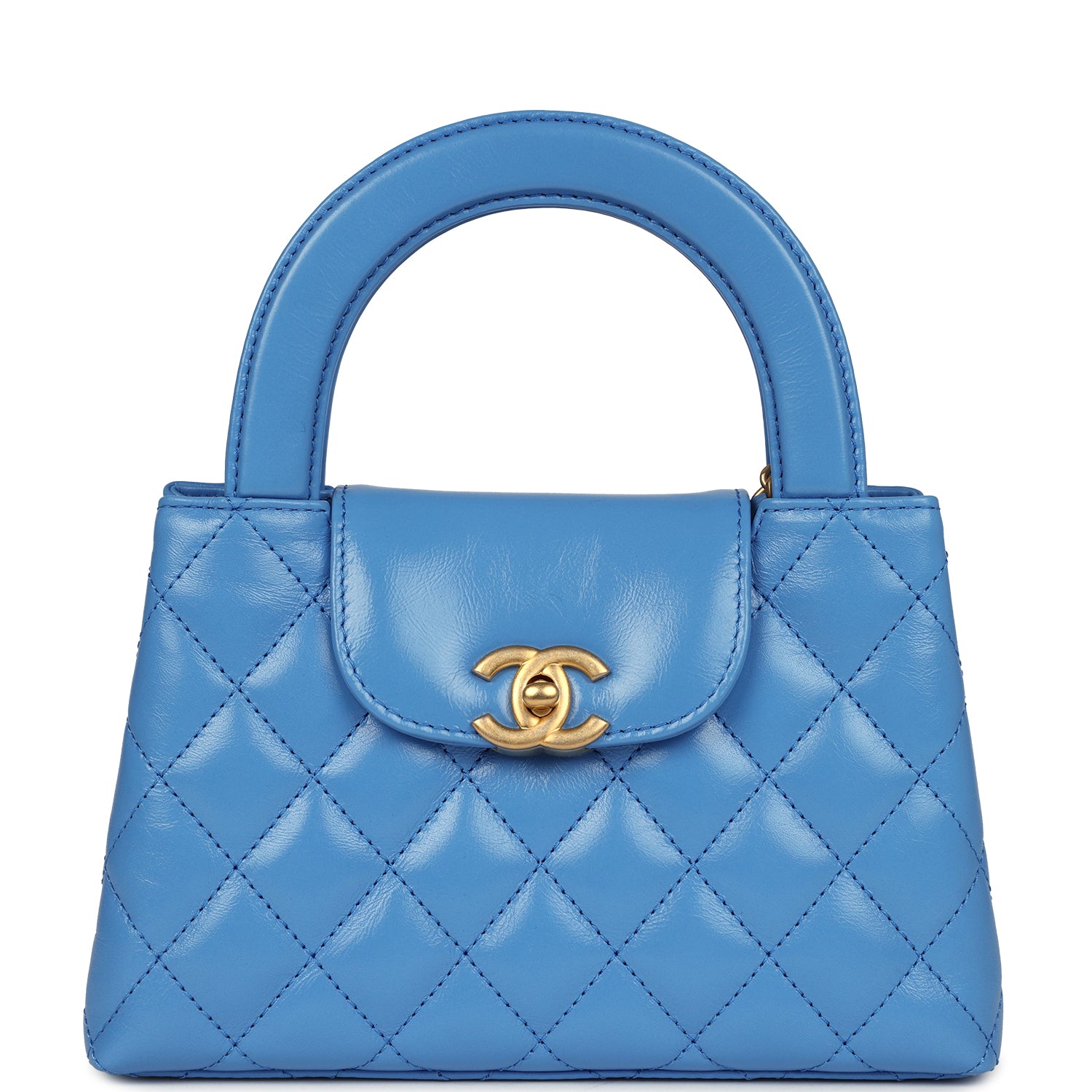 Chanel Small Kelly Shopper Blue Shiny Aged Calfskin Brushed Gold Hardware Handbag