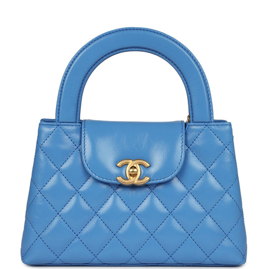 Chanel Small Kelly Shopper Blue Shiny Aged Calfskin Brushed Gold Hardware Handbag