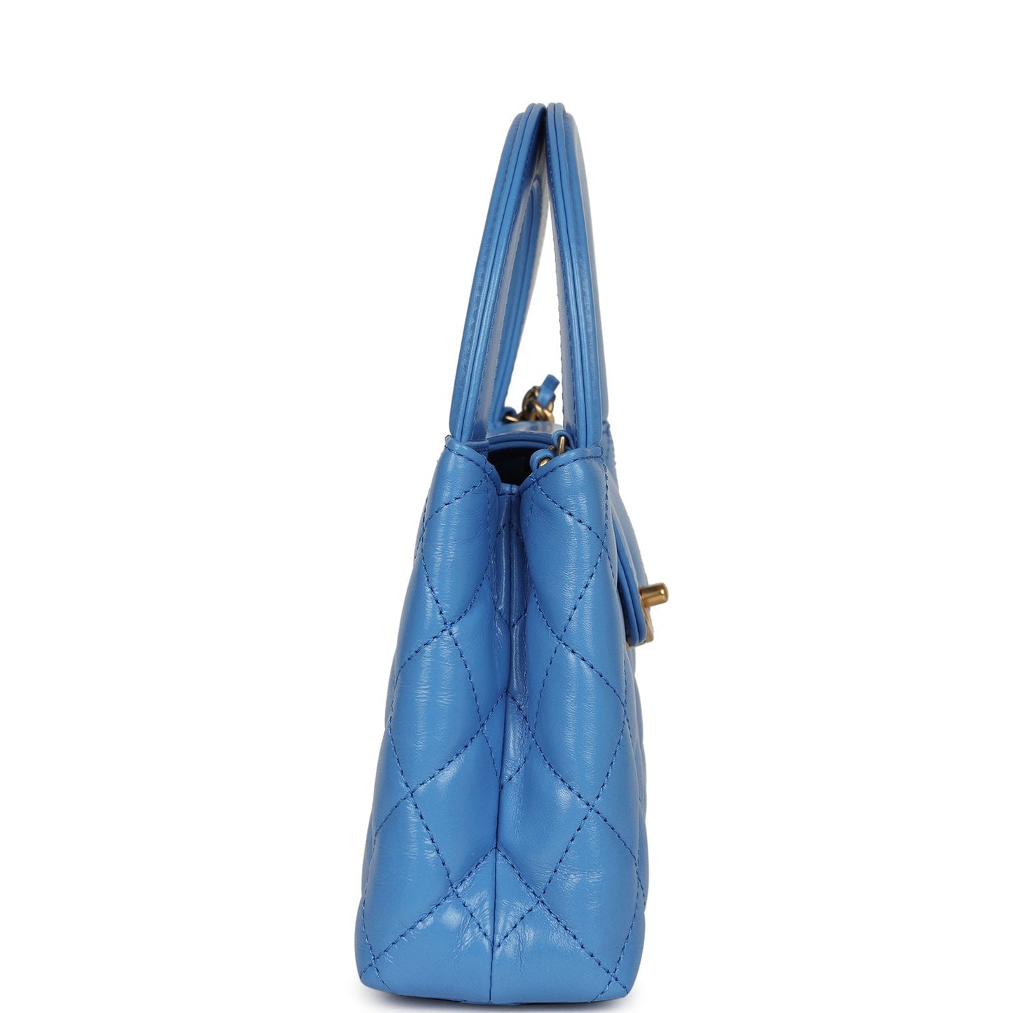 Chanel Small Kelly Shopper Blue Shiny Aged Calfskin Brushed Gold Hardware Handbag