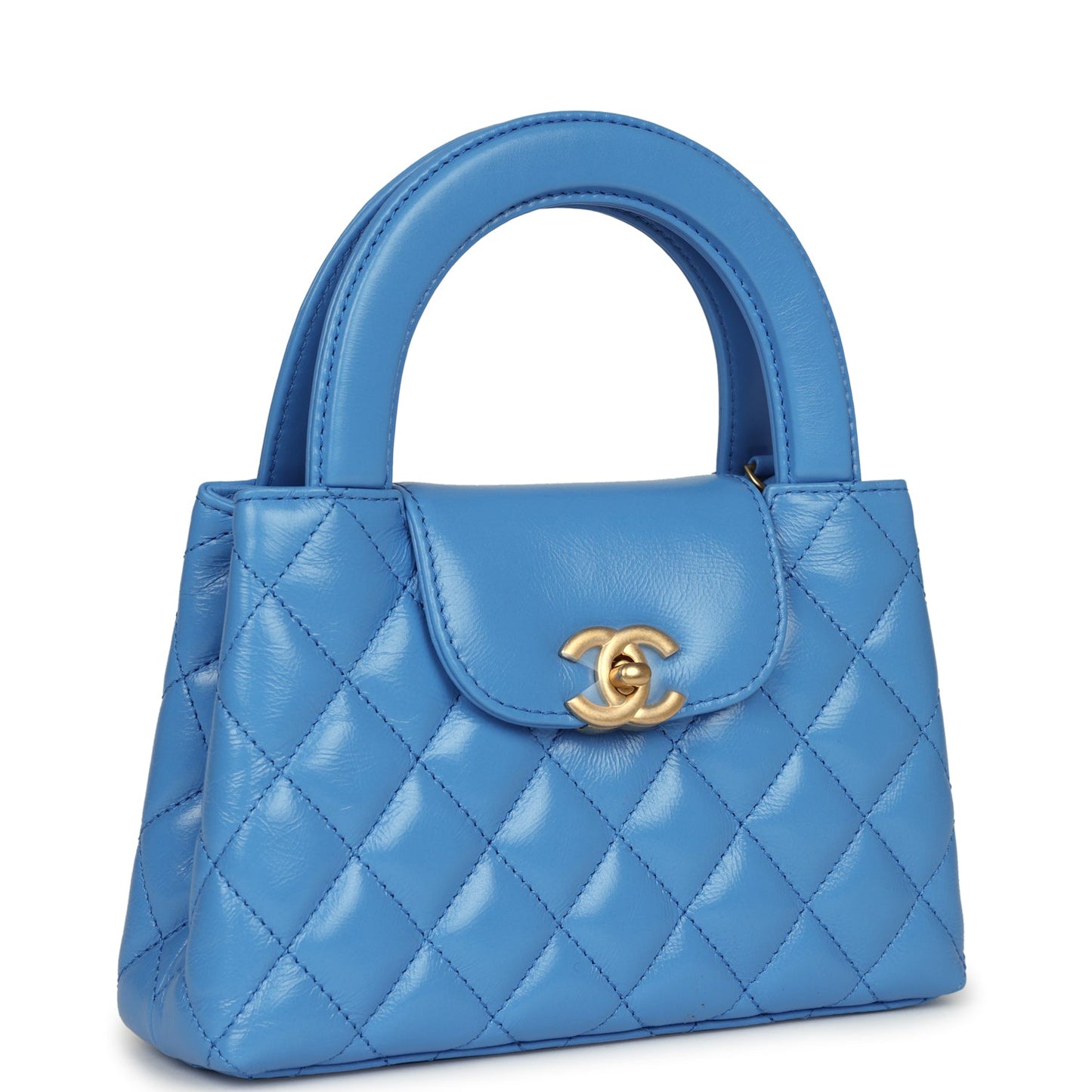 Chanel Small Kelly Shopper Blue Shiny Aged Calfskin Brushed Gold Hardware Handbag