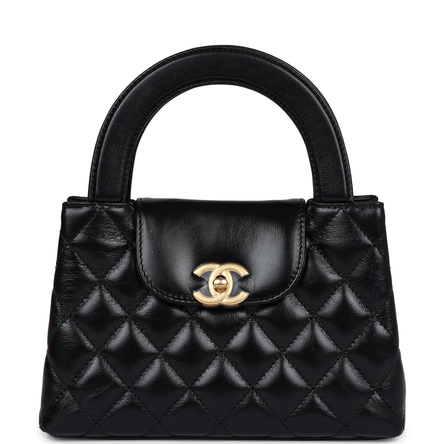 Chanel Small Kelly Shopper Black Shiny Aged Calfskin Brushed Gold Hardware Handbag