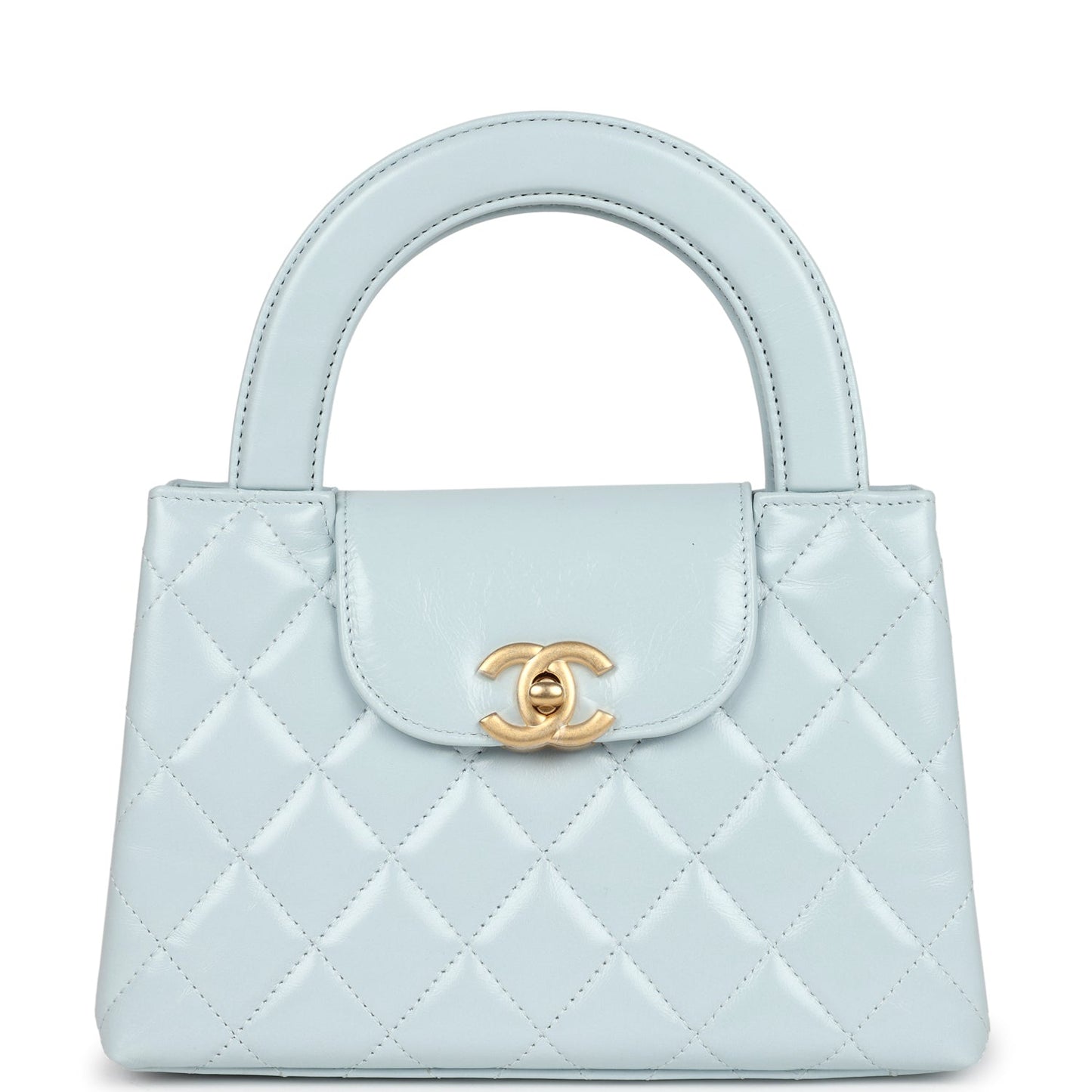 Chanel Small Kelly Shopper Light Blue Shiny Aged Calfskin Brushed Gold Hardware Handbag
