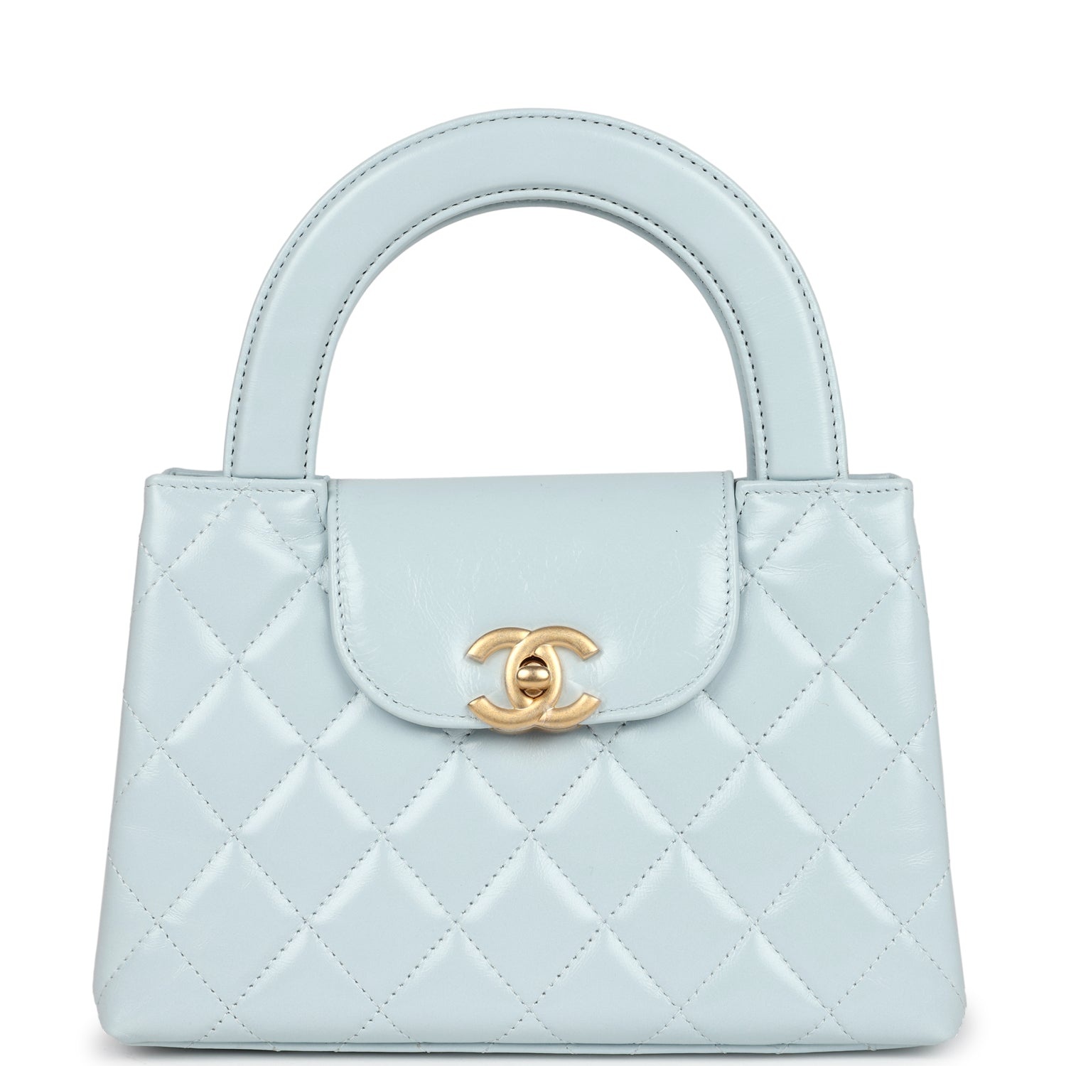 Chanel Small Kelly Shopper Light Blue Shiny Aged Calfskin Brushed Gold Hardware Handbag