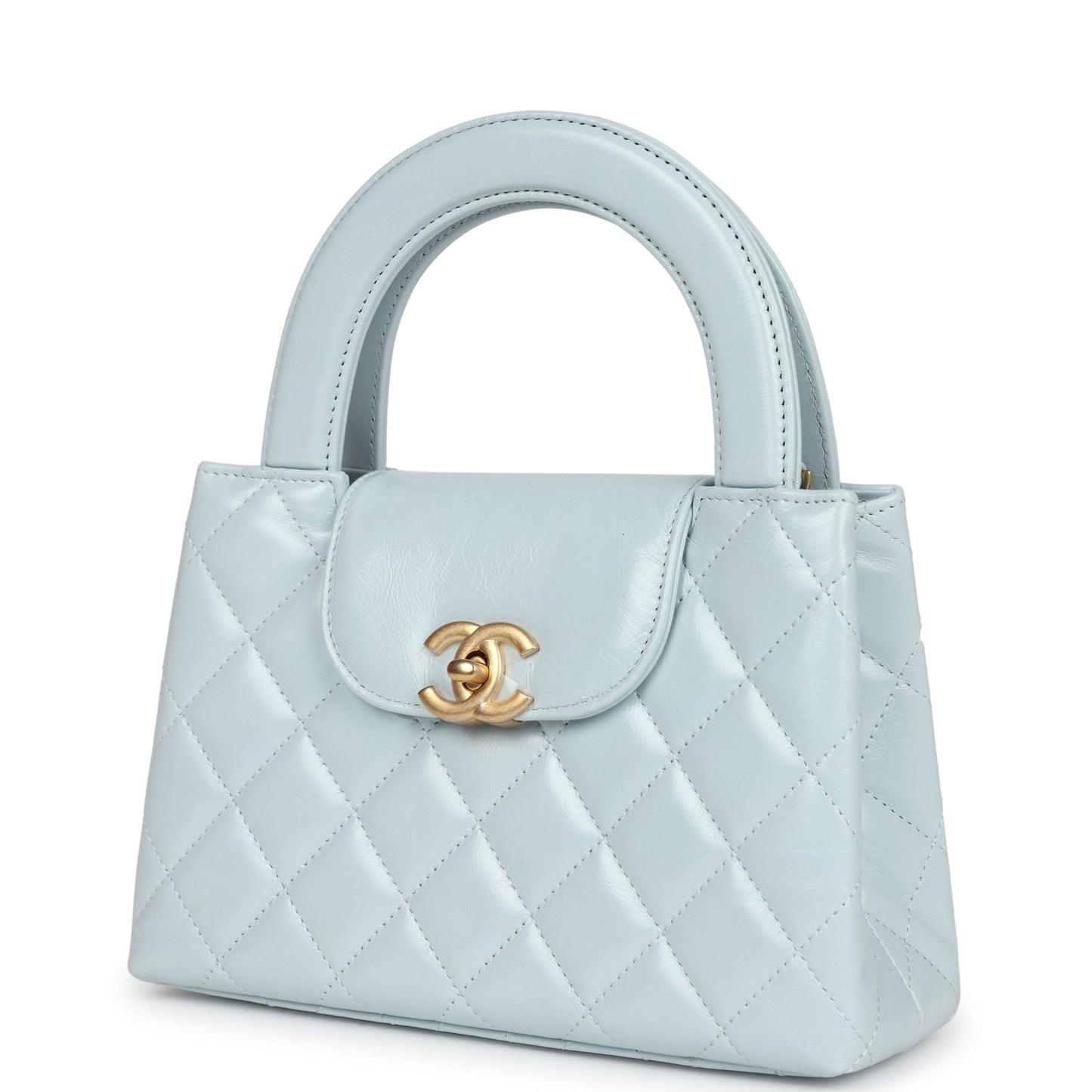 Chanel Small Kelly Shopper Light Blue Shiny Aged Calfskin Brushed Gold Hardware Handbag