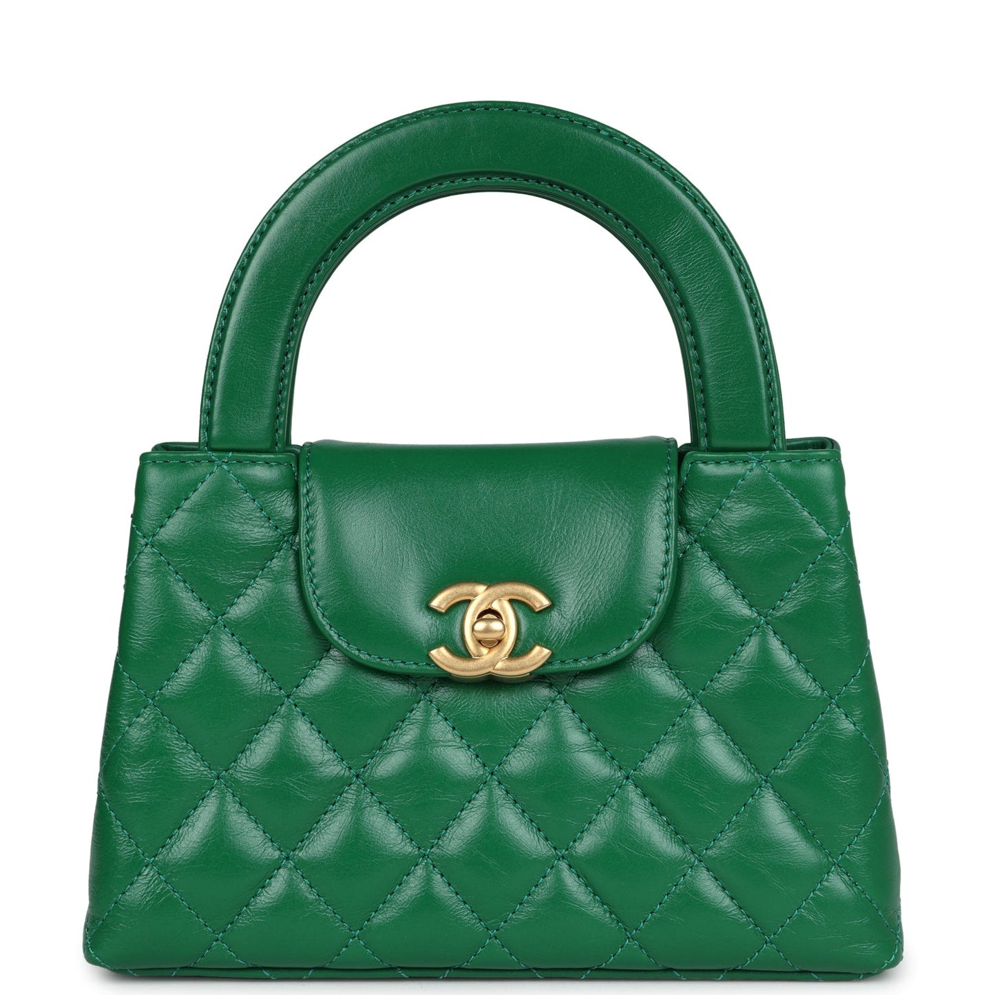 Chanel Small Kelly Shopper Dark Green Shiny Aged Calfskin Brushed Gold Hardware Handbag