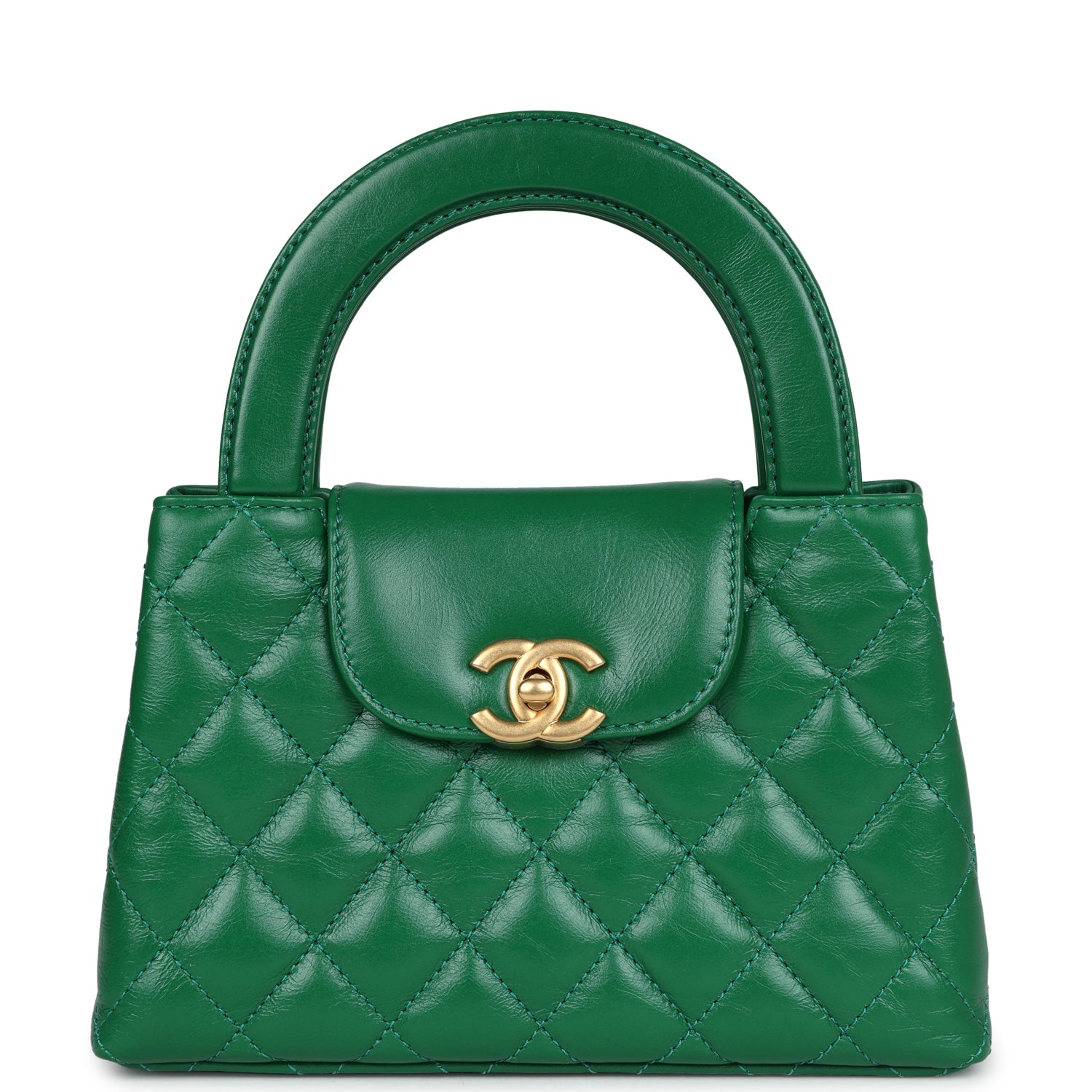 Chanel Small Kelly Shopper Dark Green Shiny Aged Calfskin Brushed Gold Hardware Handbag