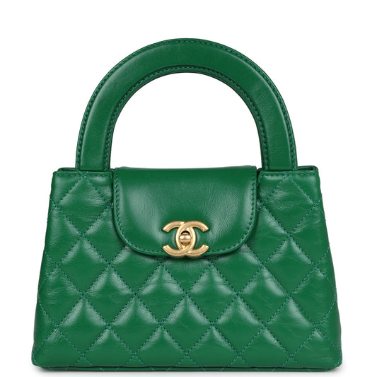 Chanel Small Kelly Shopper Dark Green Shiny Aged Calfskin Brushed Gold Hardware Handbag