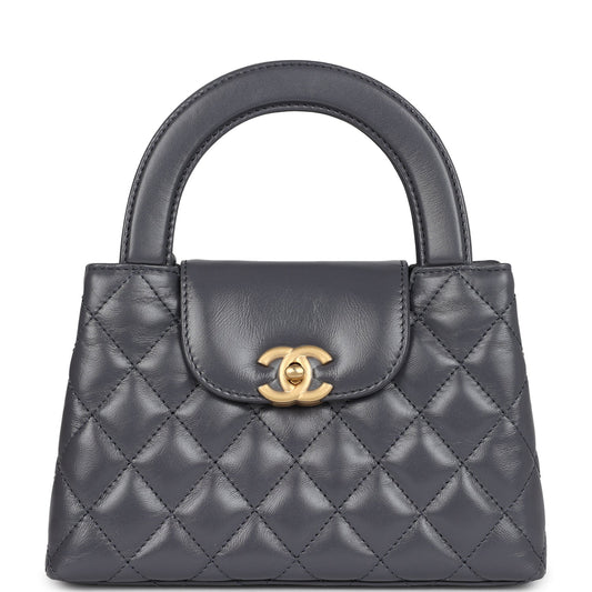 Chanel Small Kelly Shopper Dark Grey Shiny Aged Calfskin Brushed Gold Hardware Handbag