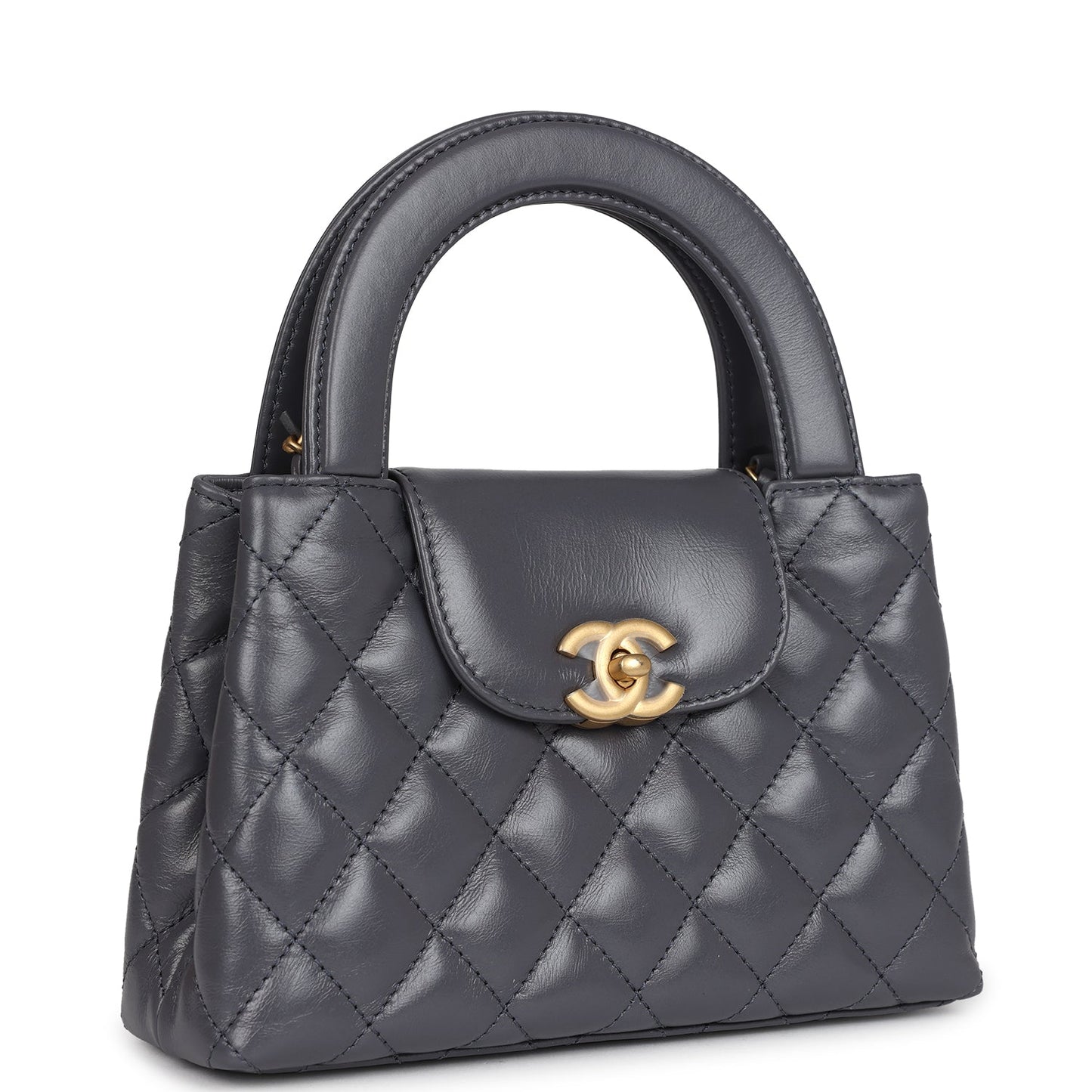 Chanel Small Kelly Shopper Dark Grey Shiny Aged Calfskin Brushed Gold Hardware Handbag