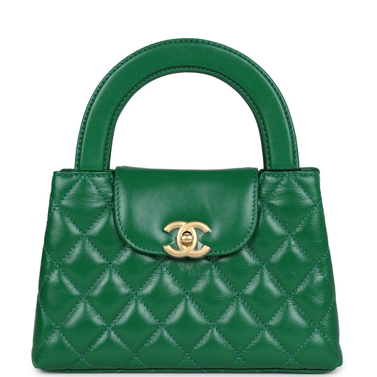 Chanel Small Kelly Shopper Dark Green Shiny Aged Calfskin Brushed Gold Hardware Handbag
