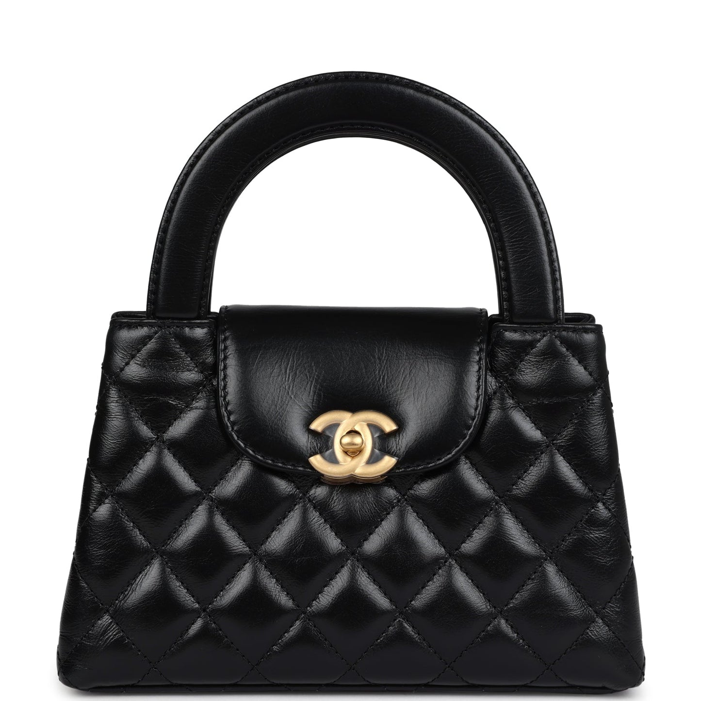 Chanel Small Kelly Shopper Black Shiny Aged Calfskin Brushed Gold Hardware Handbag