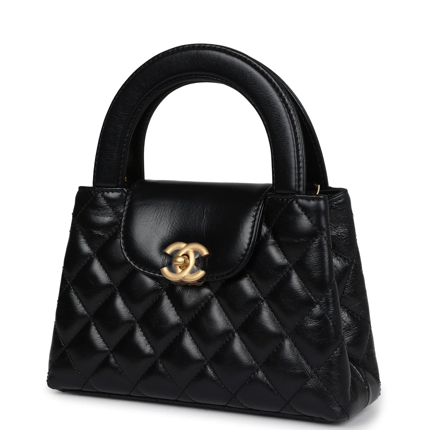 Chanel Small Kelly Shopper Black Shiny Aged Calfskin Brushed Gold Hardware Handbag