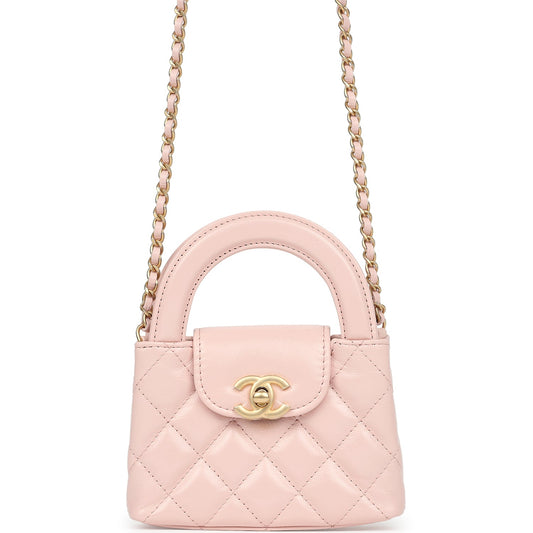 Chanel Nano Kelly Shopper Pink Shiny Aged Calfskin Brushed Gold Hardware Handbag