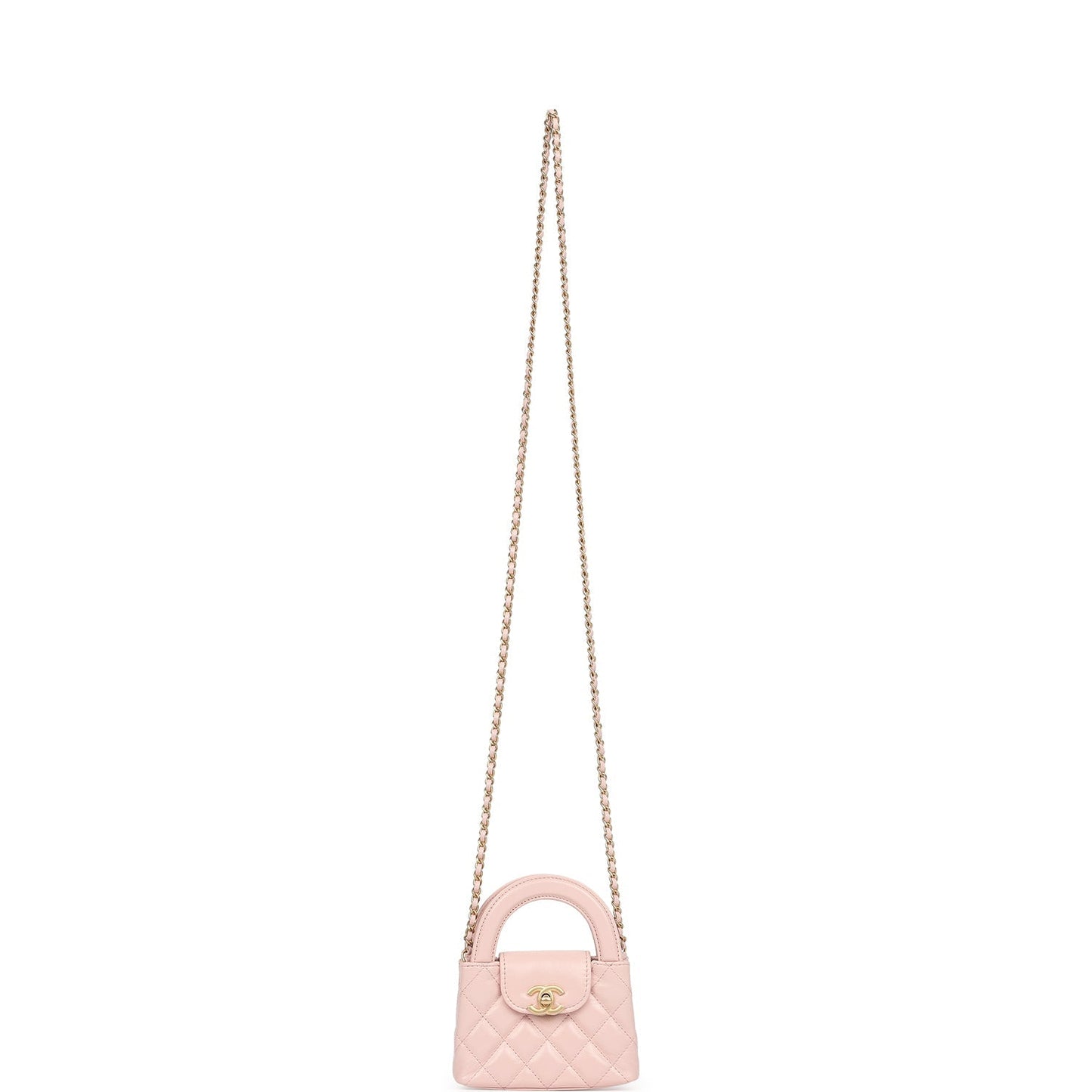 Chanel Nano Kelly Shopper Pink Shiny Aged Calfskin Brushed Gold Hardware Handbag