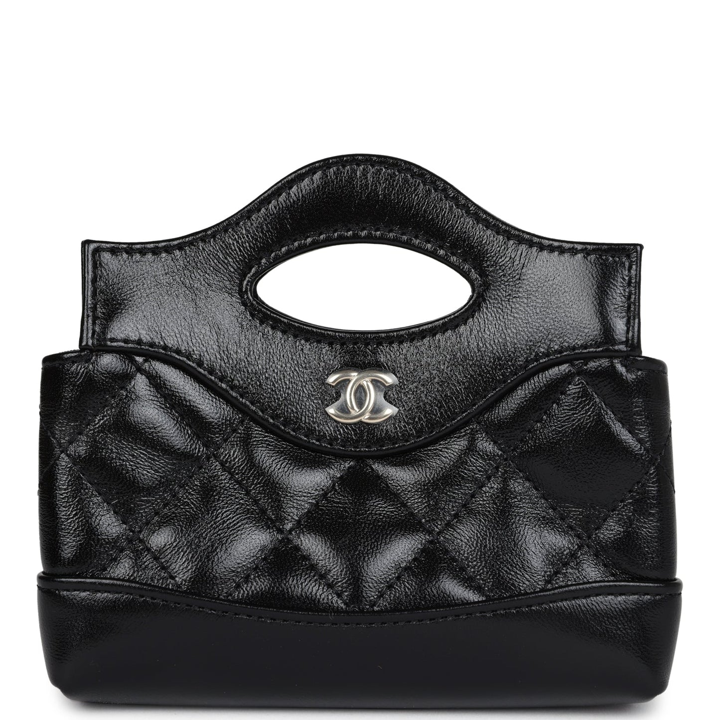 Chanel Micro 31 Shopper Black Shiny Lambskin Light Gold Hardware Kelly Handbag