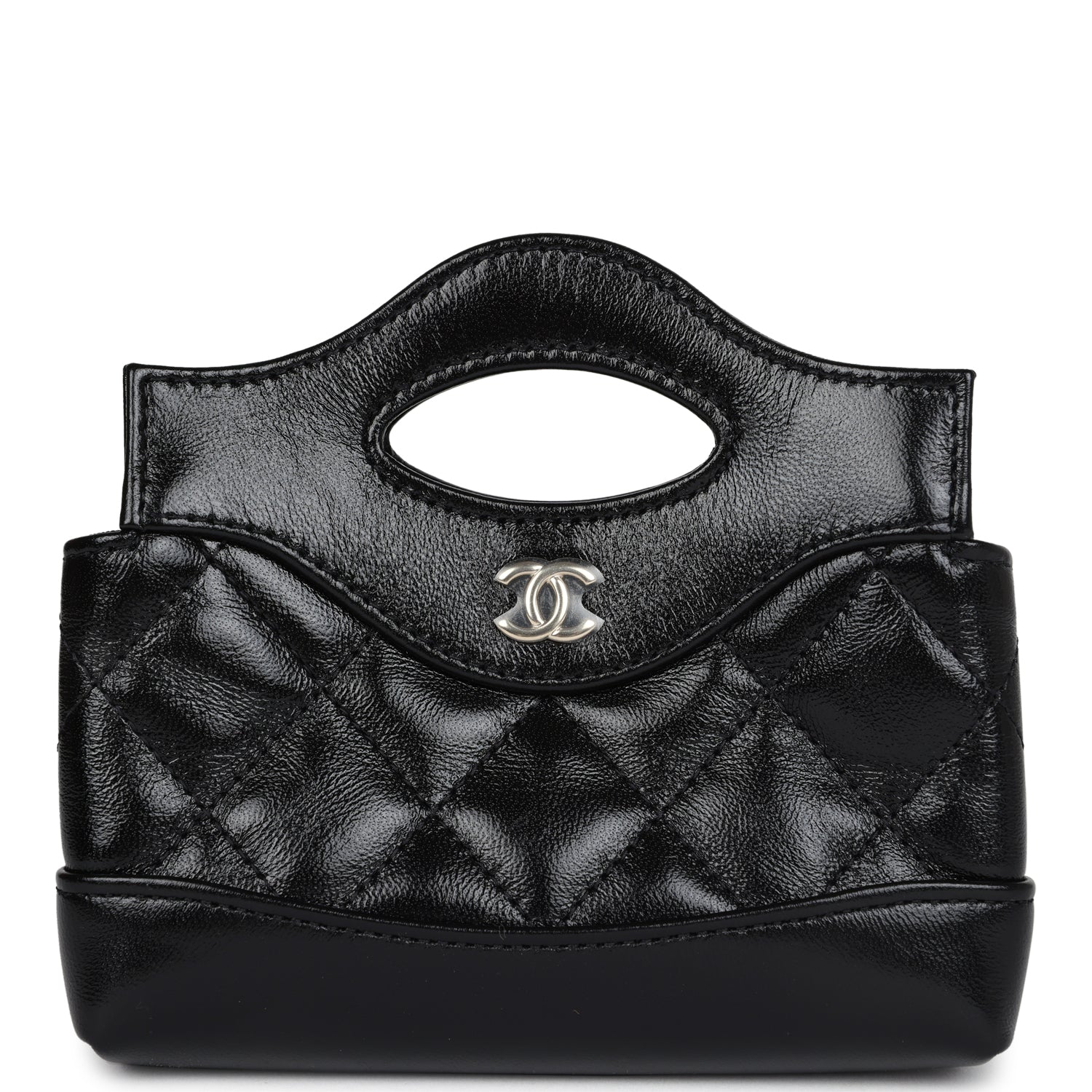 Chanel Micro 31 Shopper Black Shiny Lambskin Light Gold Hardware Kelly Handbag