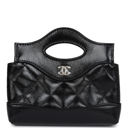 Chanel Micro 31 Shopper Black Shiny Lambskin Light Gold Hardware Kelly Handbag