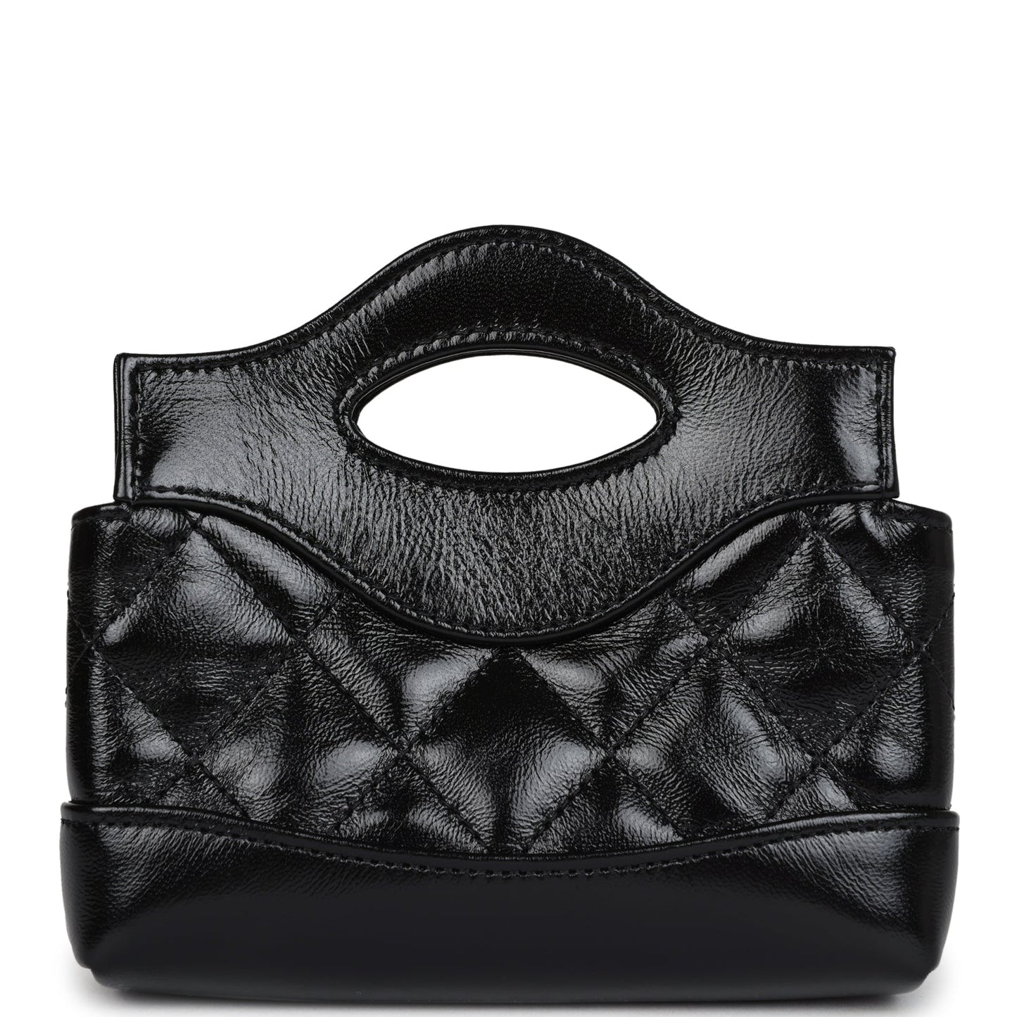 Chanel Micro 31 Shopper Black Shiny Lambskin Light Gold Hardware Kelly Handbag