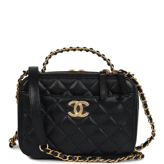 Chanel Small Pick Me Up Top Handle Vanity Case Black Caviar Brushed Gold Hardware Shoulder Bag