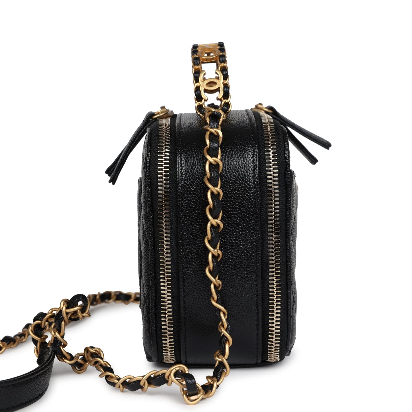 Chanel Small Pick Me Up Top Handle Vanity Case Black Caviar Brushed Gold Hardware Shoulder Bag