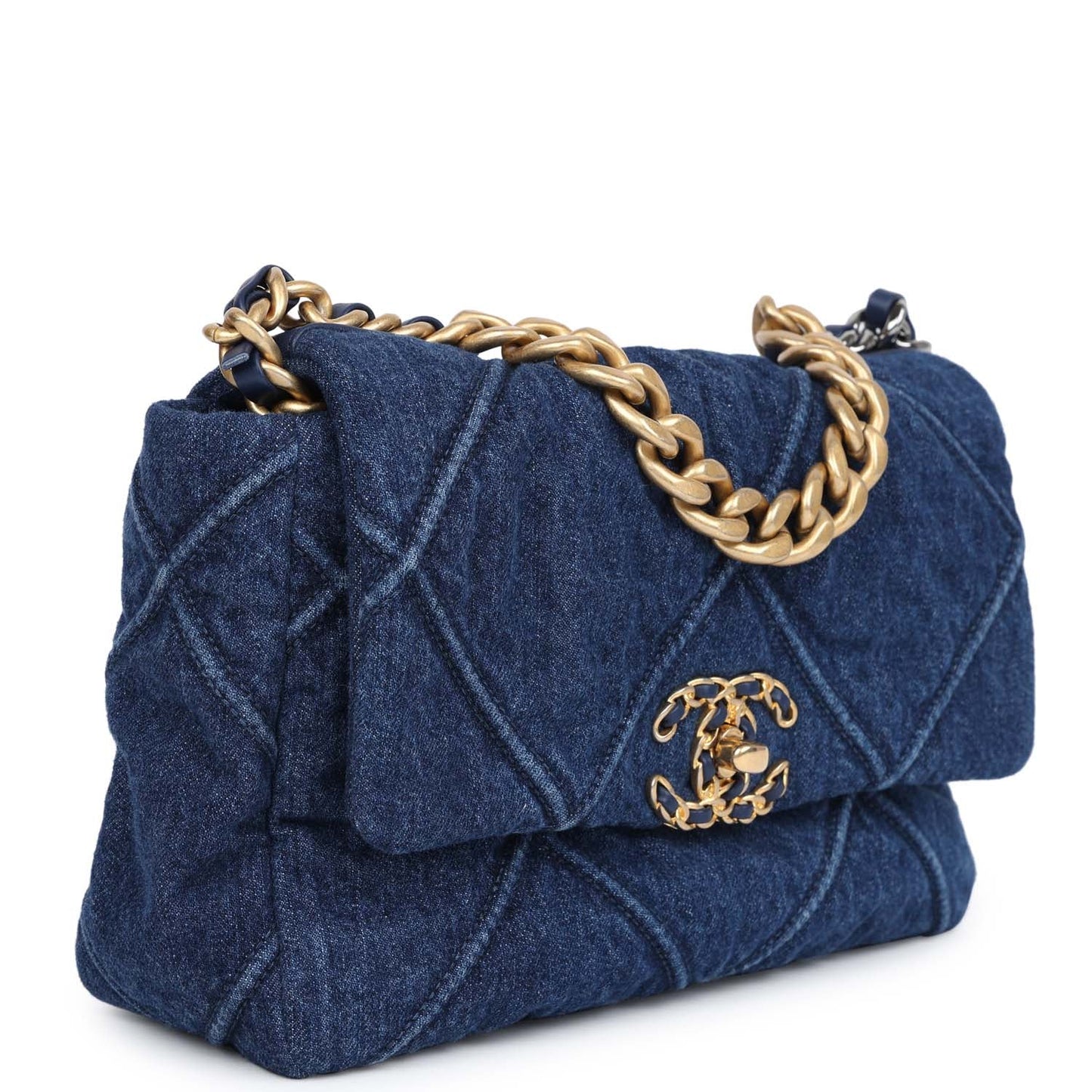 Chanel Medium 19 Flap Dark Blue Mixed Metal Hardware Shoulder Bag