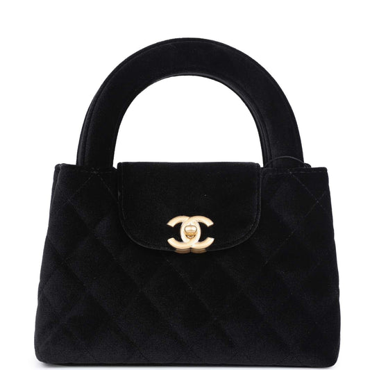 Chanel Small Kelly Shopper Black Velvet Brushed Gold Hardware Handbag