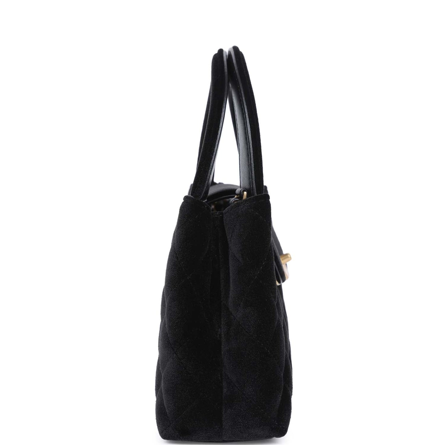 Chanel Small Kelly Shopper Black Velvet Brushed Gold Hardware Handbag