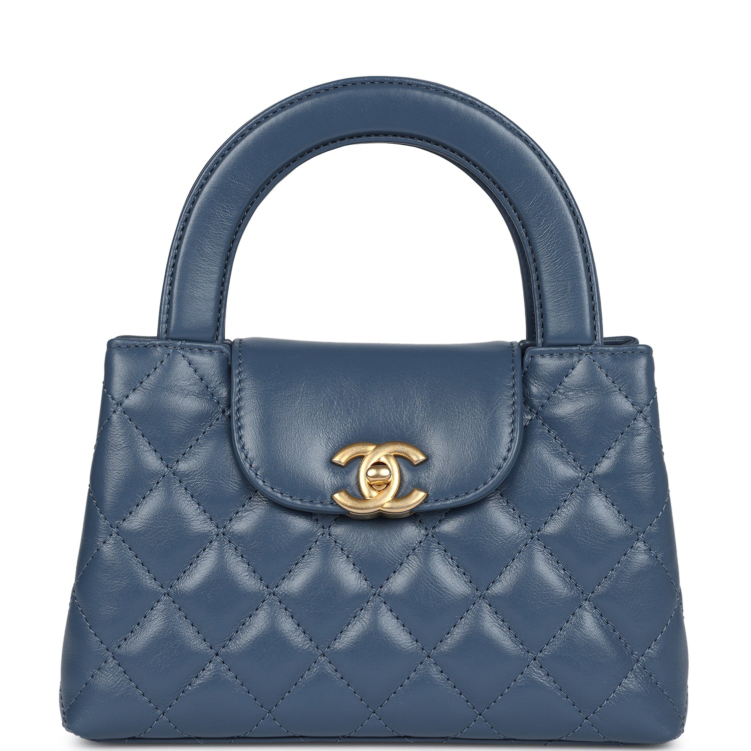 Chanel Small Kelly Shopper Blue Shiny Aged Calfskin Brushed Gold Hardware Handbag