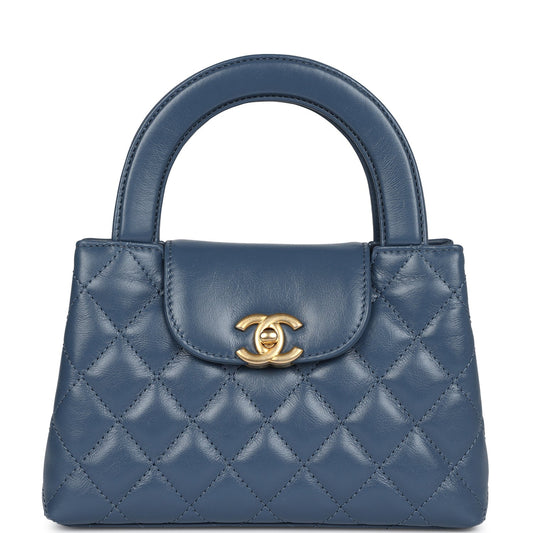 Chanel Small Kelly Shopper Blue Shiny Aged Calfskin Brushed Gold Hardware Handbag