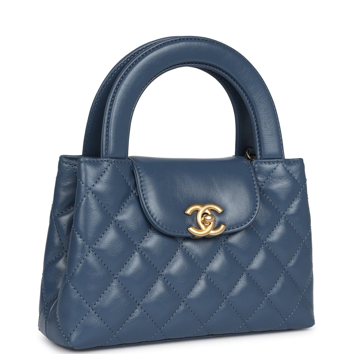 Chanel Small Kelly Shopper Blue Shiny Aged Calfskin Brushed Gold Hardware Handbag