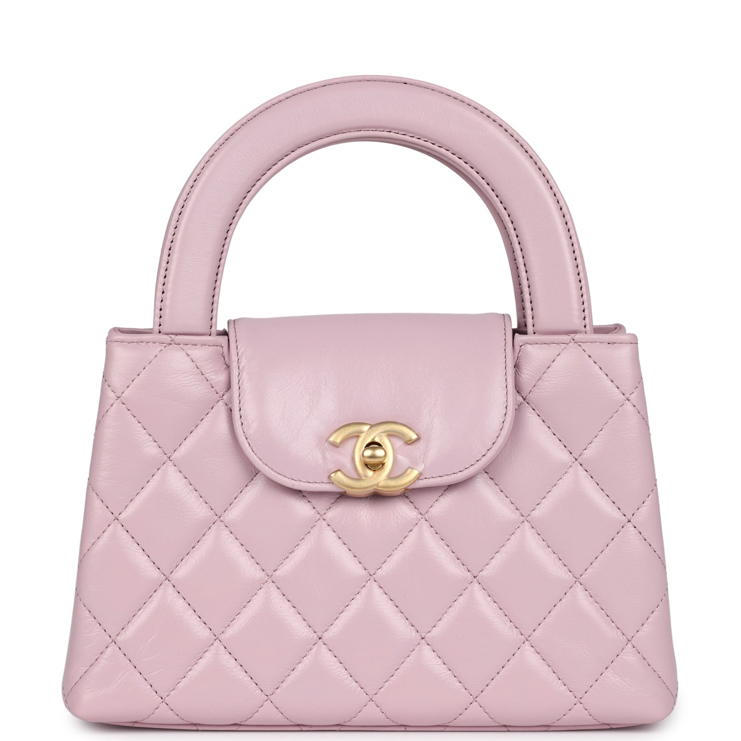 Chanel Small Kelly Shopper Light Pink Shiny Aged Calfskin Brushed Gold Hardware Handbag